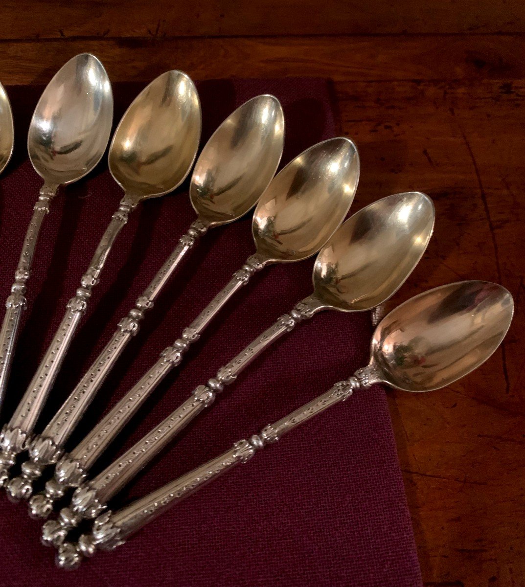 12 Small Spoons In Silver Minerva 1st Title And Vermeil, Straight Handle Called "russian Style"-photo-1