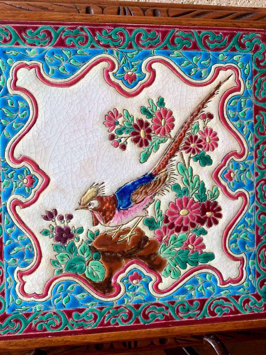 Longwy Enameled Earthenware Trivet, 19th Century-photo-4