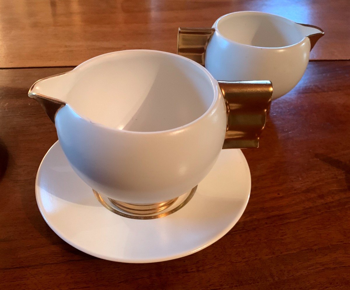 By Robj, Part Of A Tea Service, From The "art Deco" Period, In White Porcelain, Gold Handles And Frétel -photo-3