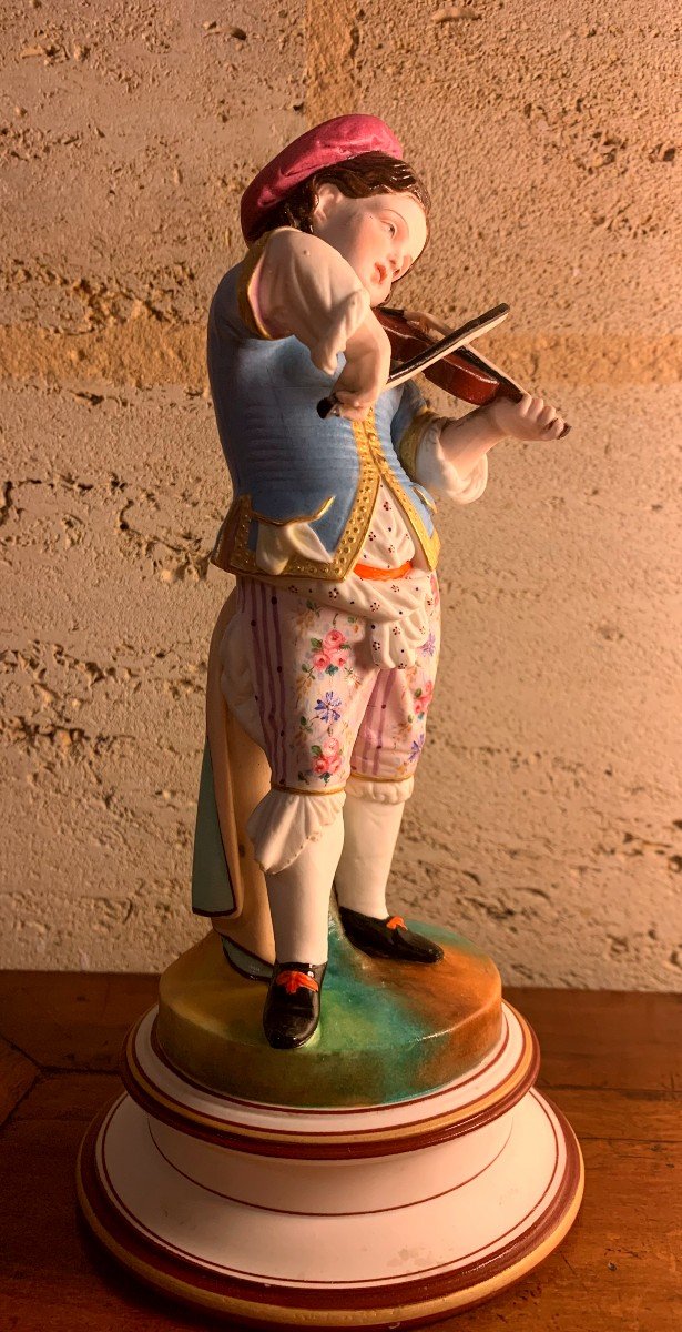 Young Violinist In Painted Biscuit, Late 19th Or Early 20th Century-photo-2