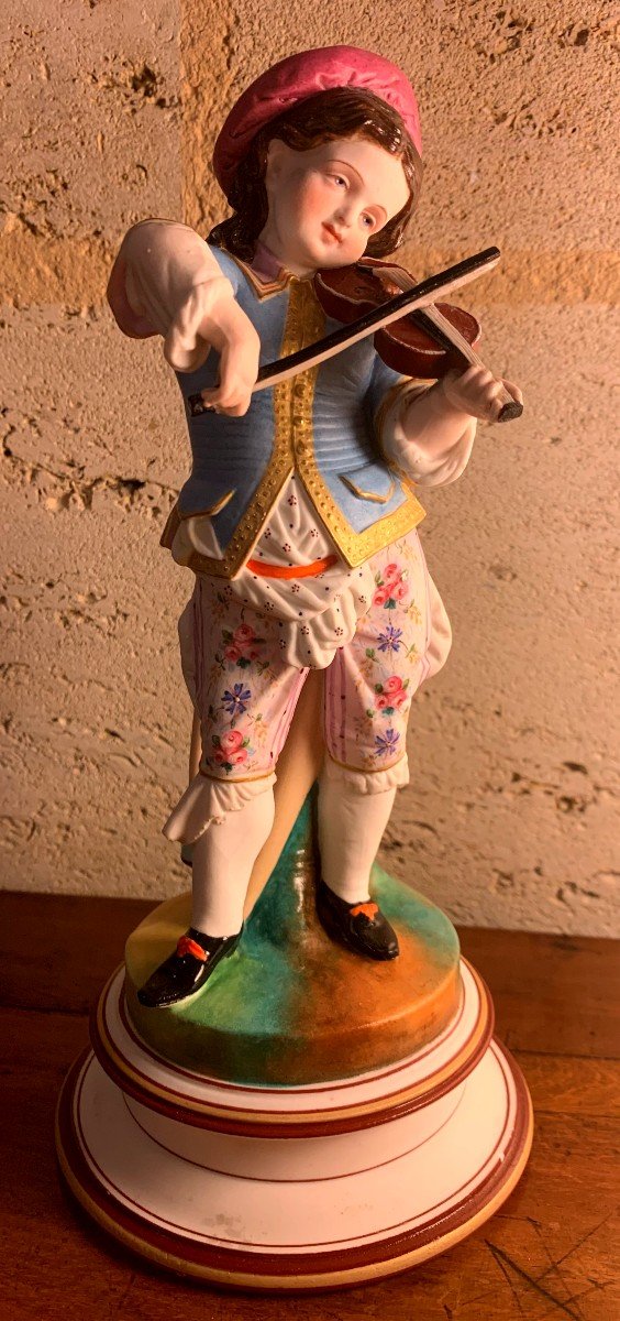 Young Violinist In Painted Biscuit, Late 19th Or Early 20th Century-photo-2