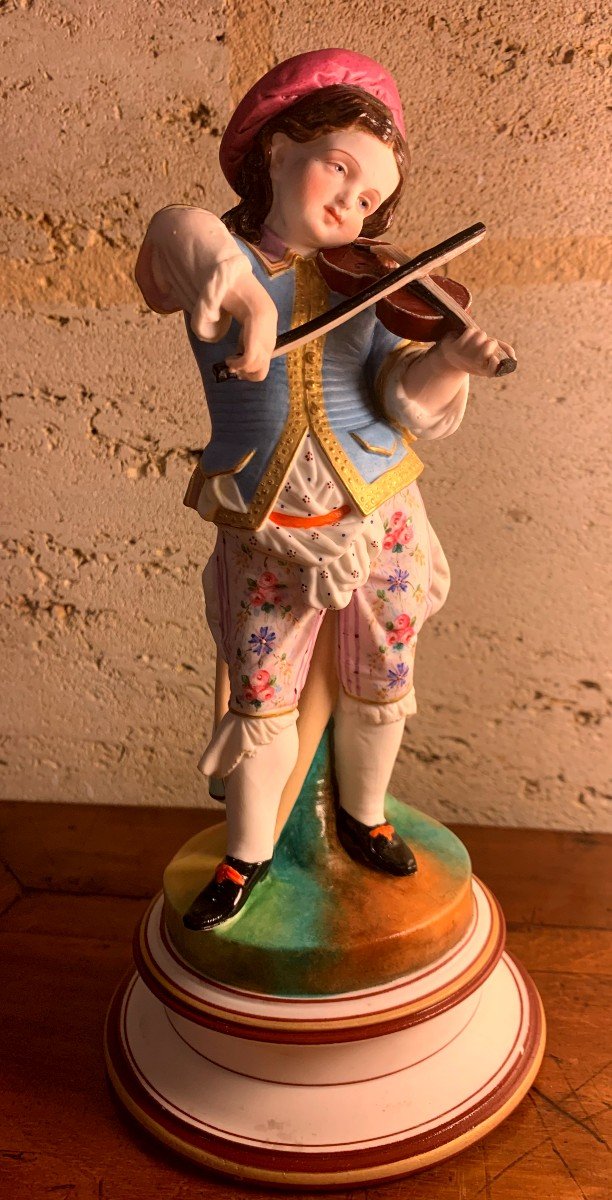 Young Violinist In Painted Biscuit, Late 19th Or Early 20th Century-photo-3