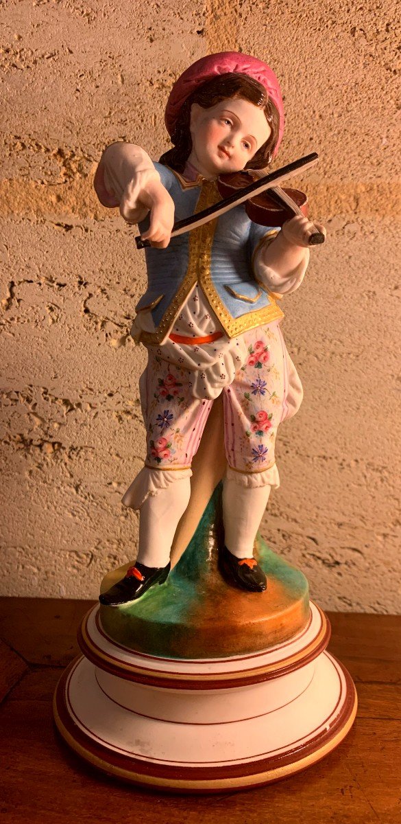 Young Violinist In Painted Biscuit, Late 19th Or Early 20th Century