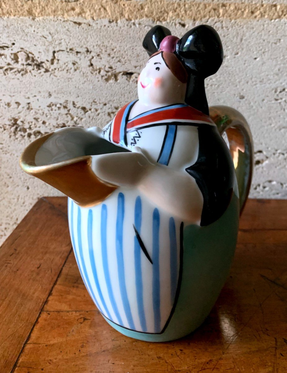 Porcelain Pitcher From The "art Deco" Period: Young Alsatian Model Robj-photo-2