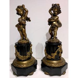 Pair Of Candlesticks In Bronze And Marble, Napoleon III Period