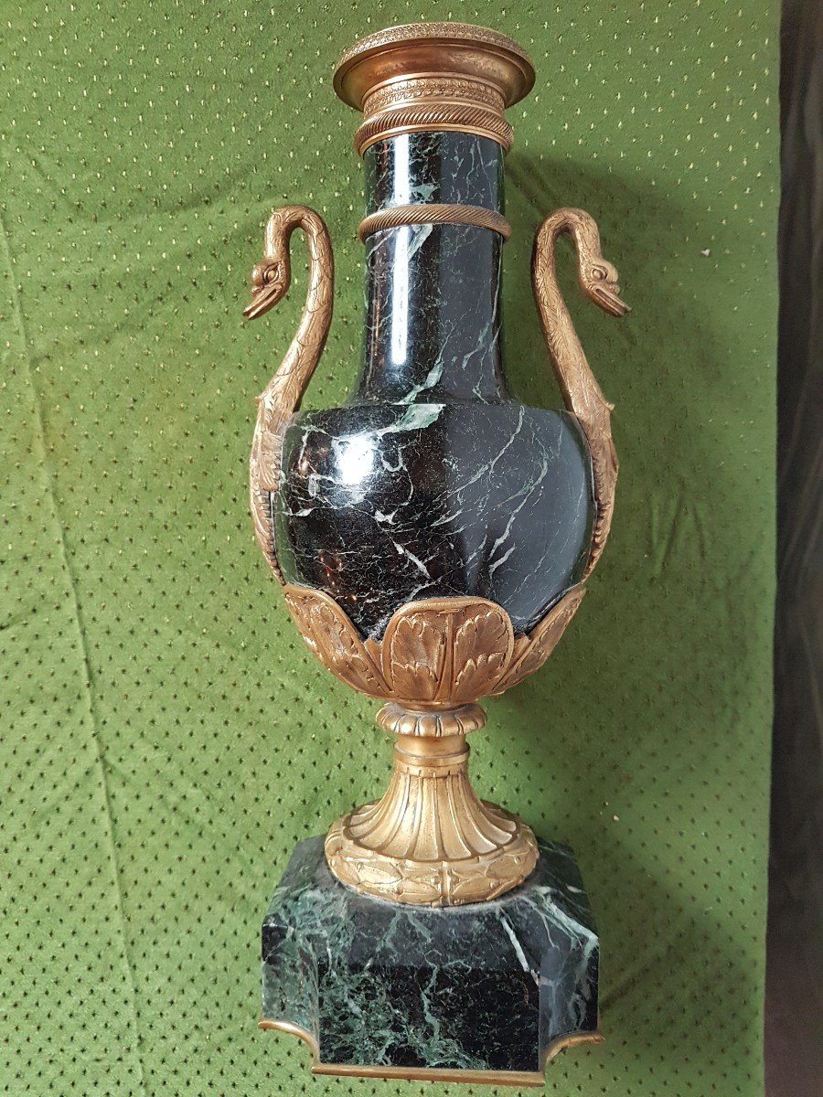 Vase Empire En Marbre  Verte Et Bronze  Doré. -photo-1