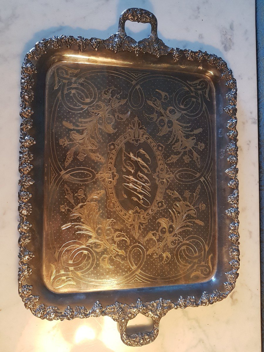 Silver And Gold Metal Tray. Napoleon III. -photo-1