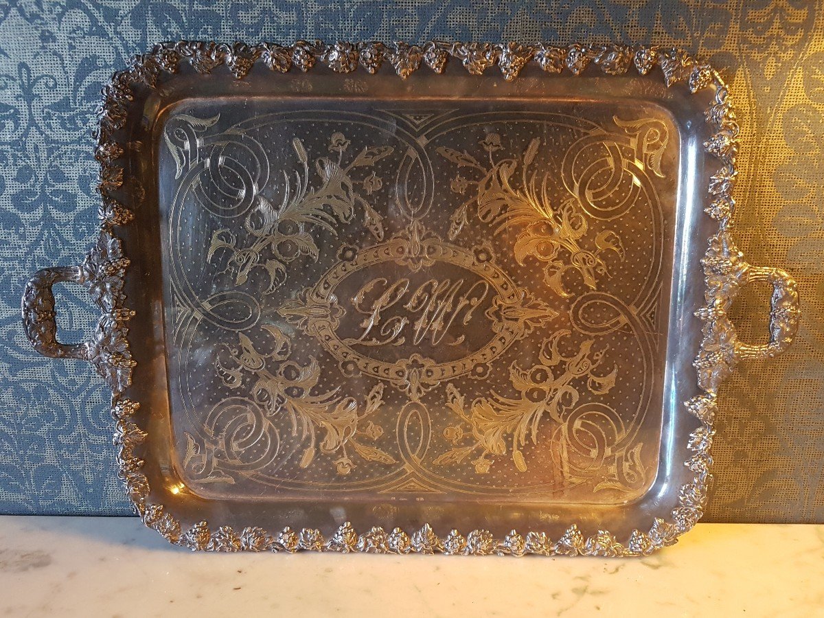 Silver And Gold Metal Tray. Napoleon III. 