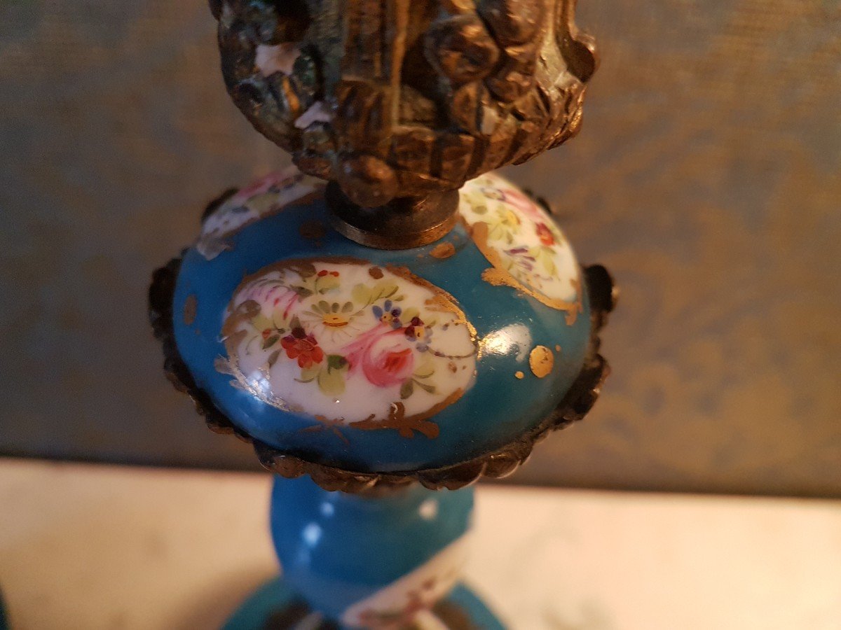 Paire Bougeoirs  En Bronze Et Porcelaine Sevres.  Napoleon III. -photo-2