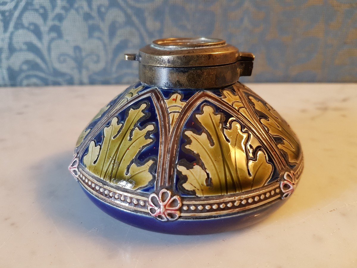 Faience Inkwell, Sarrequemines. Art Nouveau. -photo-4