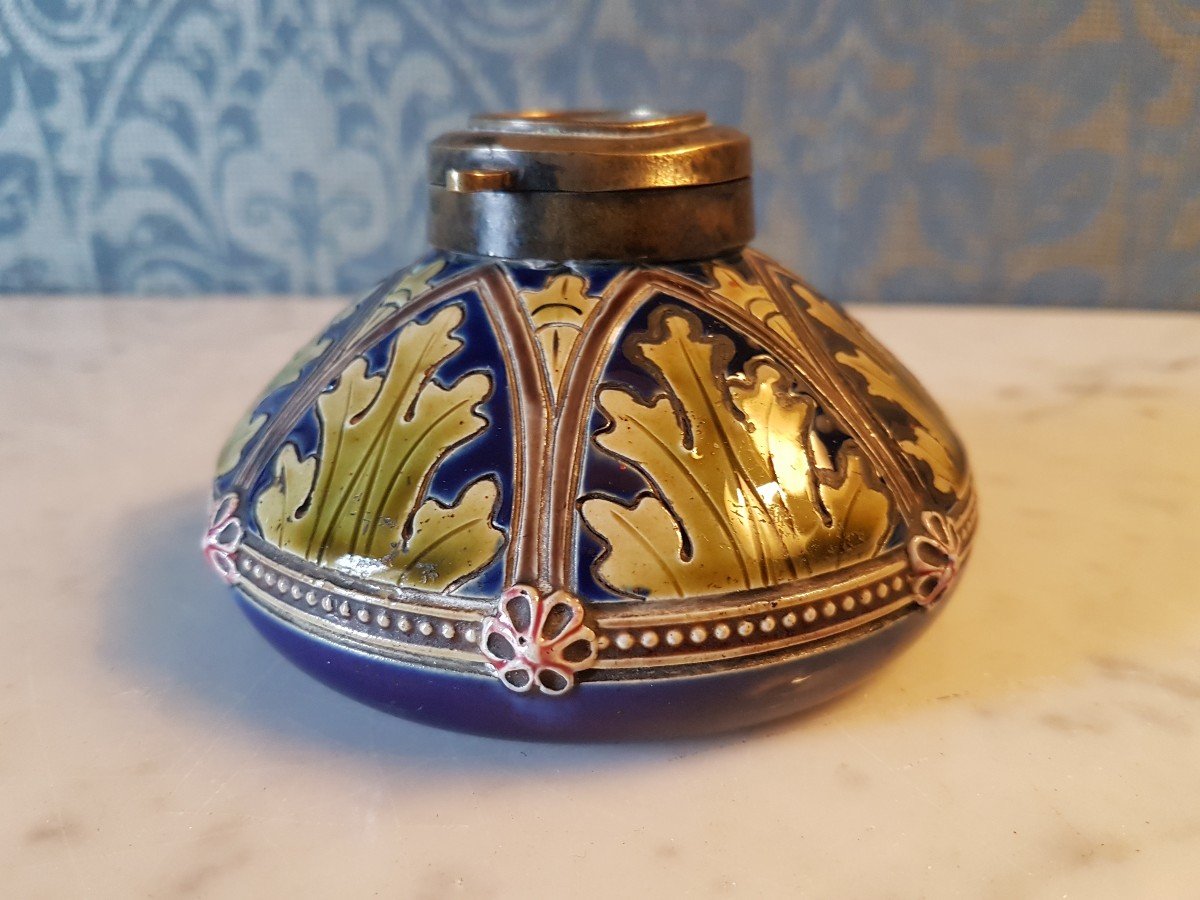 Faience Inkwell, Sarrequemines. Art Nouveau. 