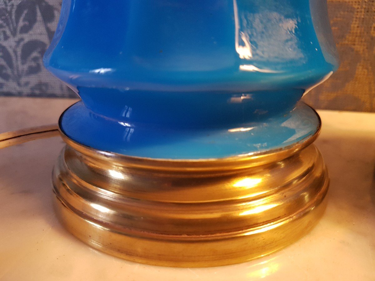 Paire Lampes En Verre  Opaline.  19eme. -photo-1