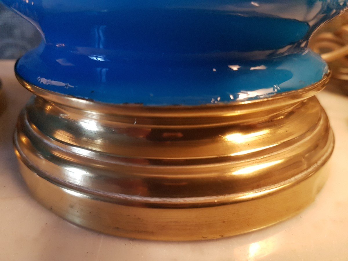 Paire Lampes En Verre  Opaline.  19eme. -photo-2