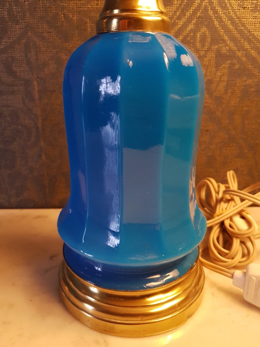 Paire Lampes En Verre  Opaline.  19eme. -photo-5