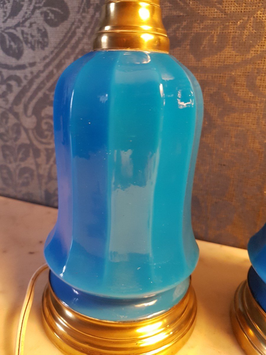 Paire Lampes En Verre  Opaline.  19eme. -photo-6