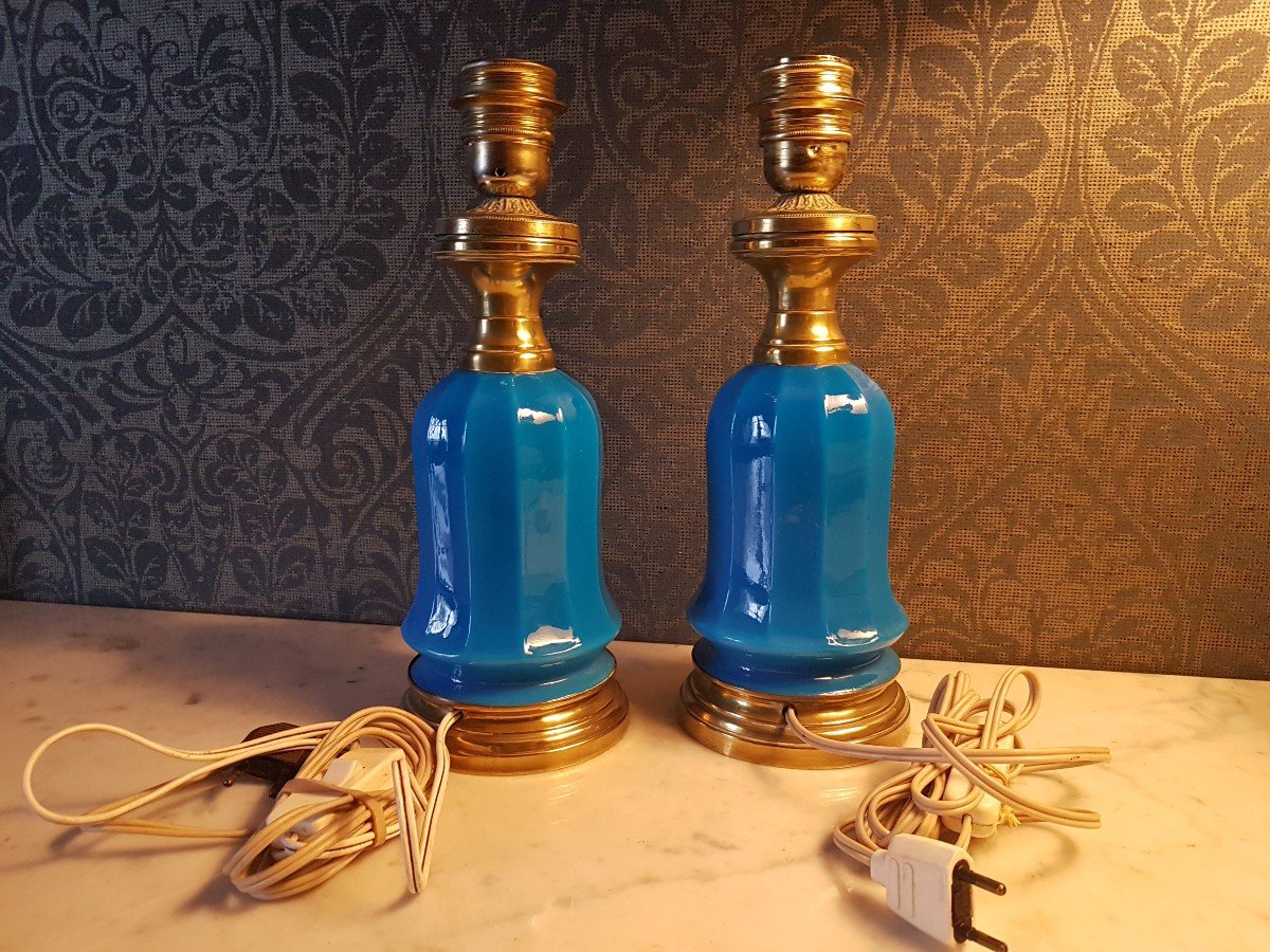 Paire Lampes En Verre  Opaline.  19eme. -photo-8