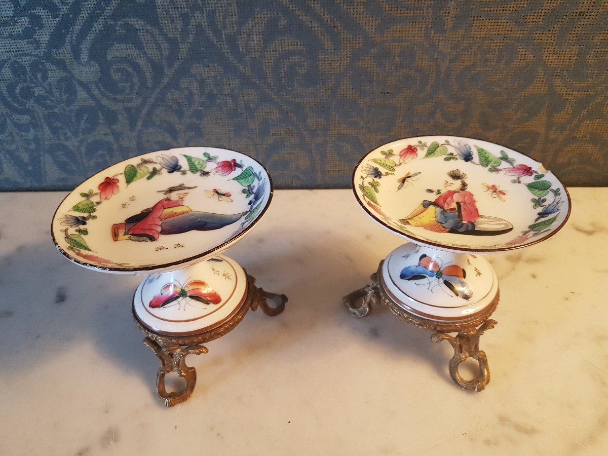 Pair Of Chinese Style Porcelain Tazza's. 19th Century. 