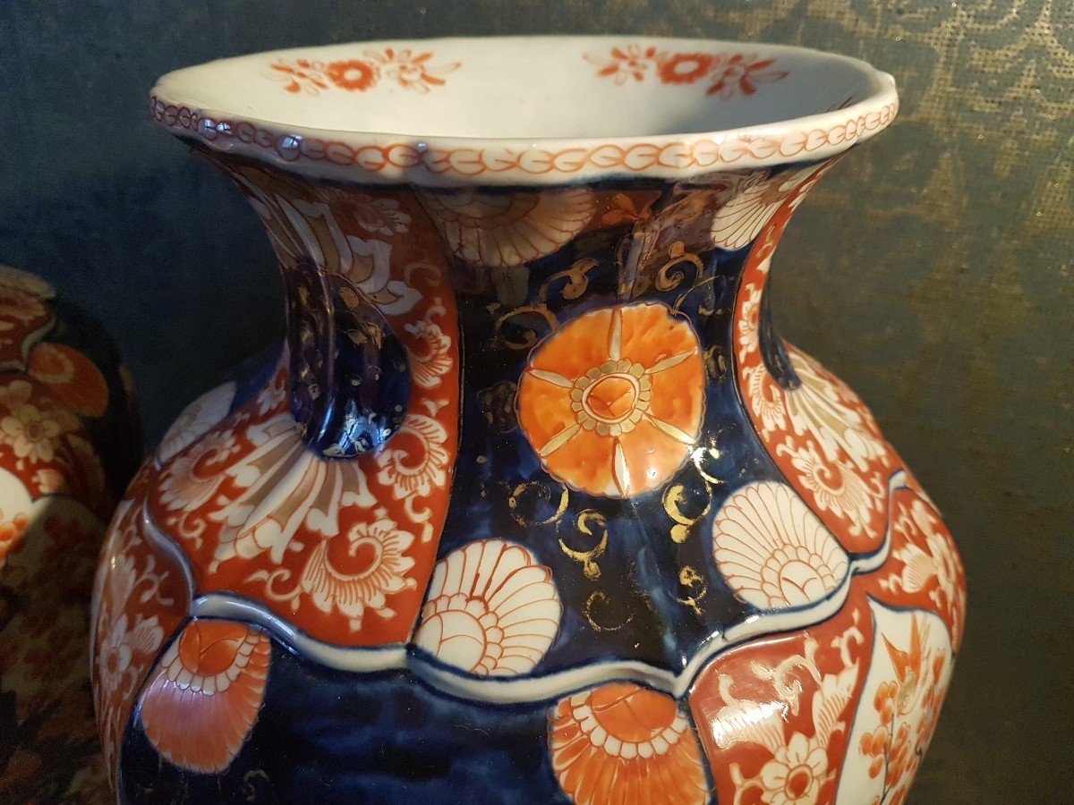 Pair Of Imari Vases - Japan 19th Century, Hexagonal.-photo-3