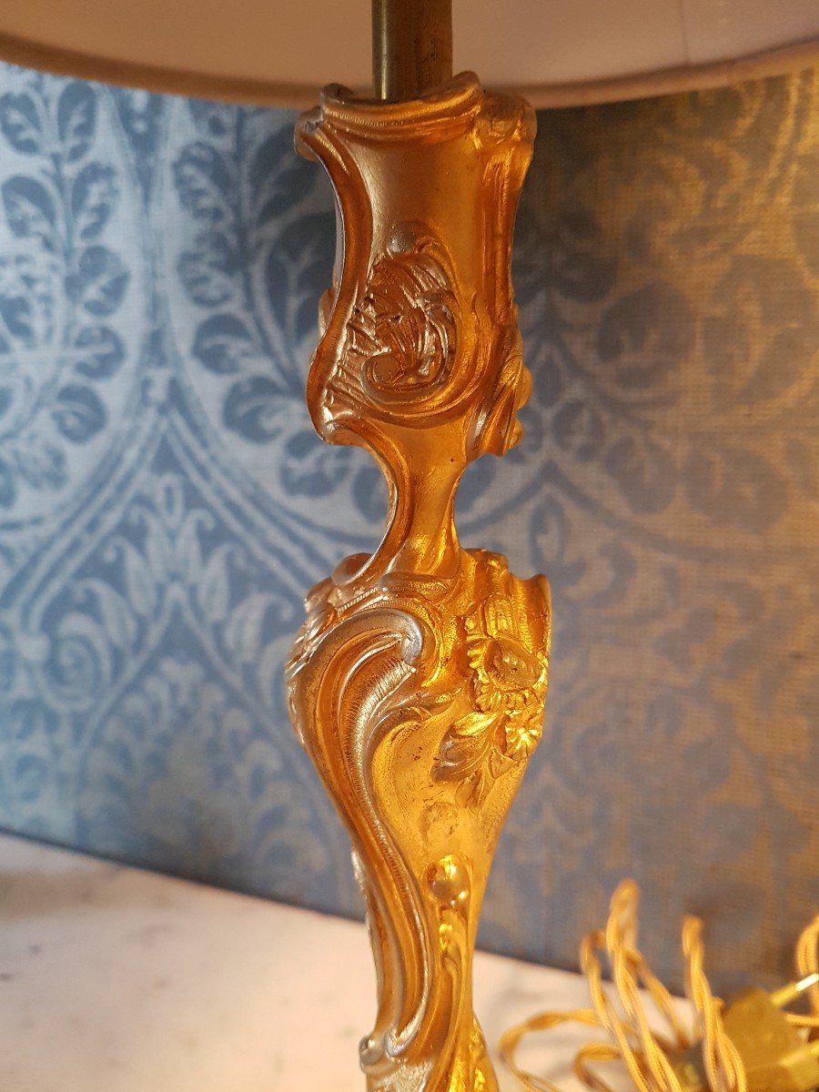 Pair Of Art Nouveau Candlesticks In Gilt Bronze. Electrically Made.-photo-8