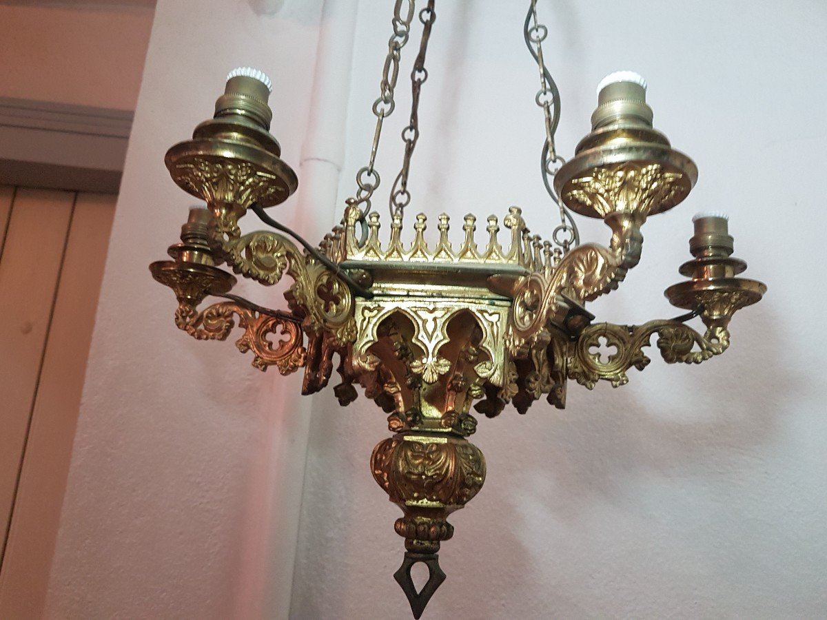 Church Chandelier In Gilded Bronze With Electrically Made. Louis Philippe. -photo-3