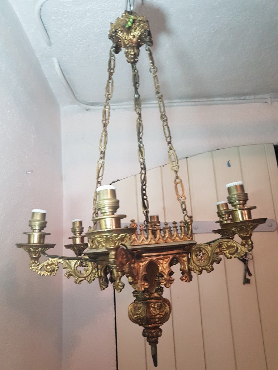 Church Chandelier In Gilded Bronze With Electrically Made. Louis Philippe. -photo-1