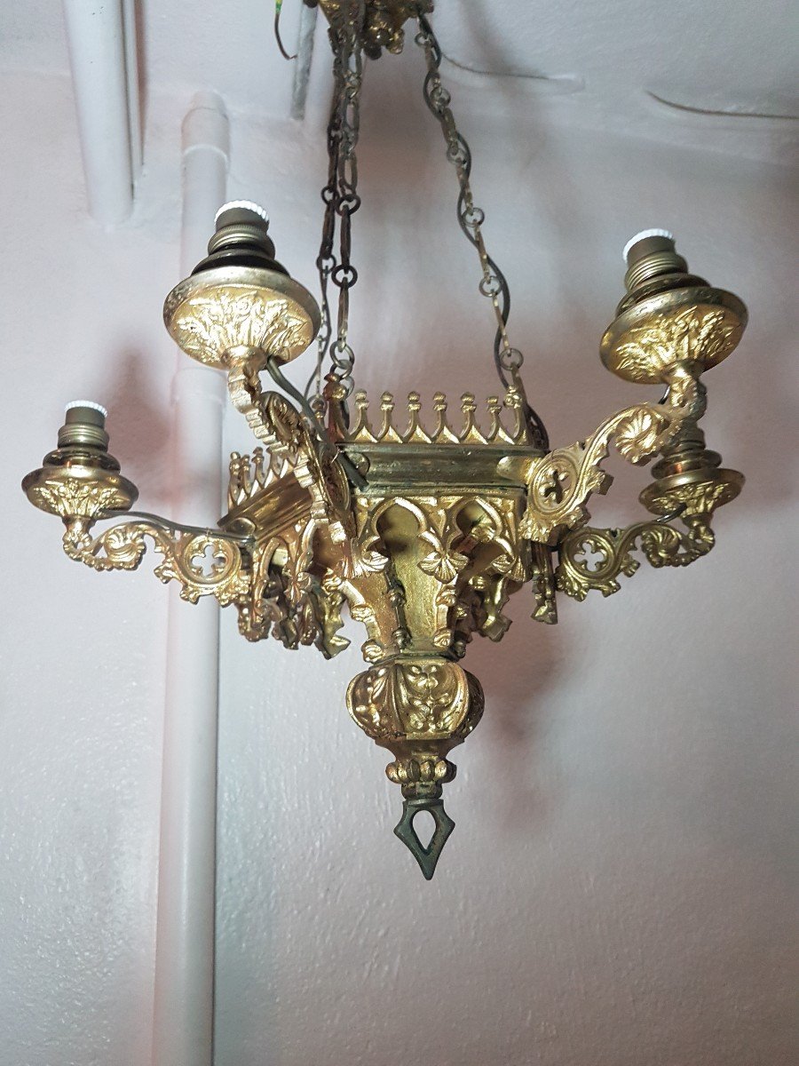 Church Chandelier In Gilded Bronze With Electrically Made. Louis Philippe. -photo-2