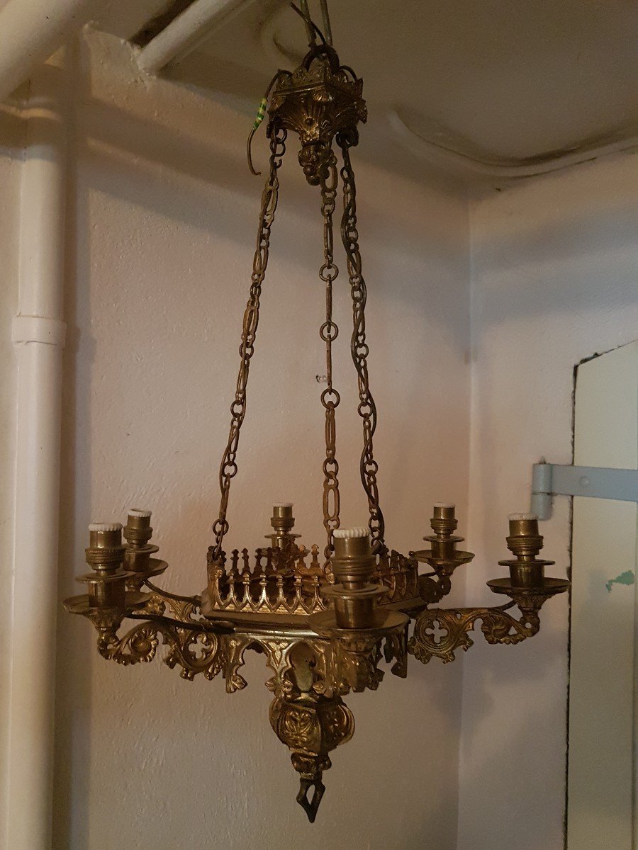 Church Chandelier In Gilded Bronze With Electrically Made. Louis Philippe. 