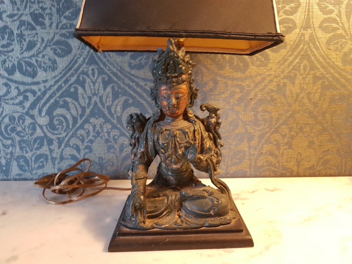 Vieux Bouddha Monte' En Lampe. 19eme. -photo-8