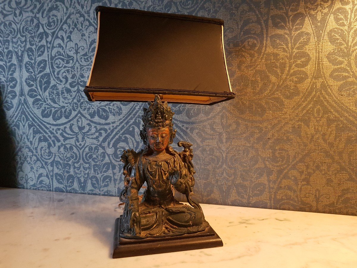 Vieux Bouddha Monte' En Lampe. 19eme. 