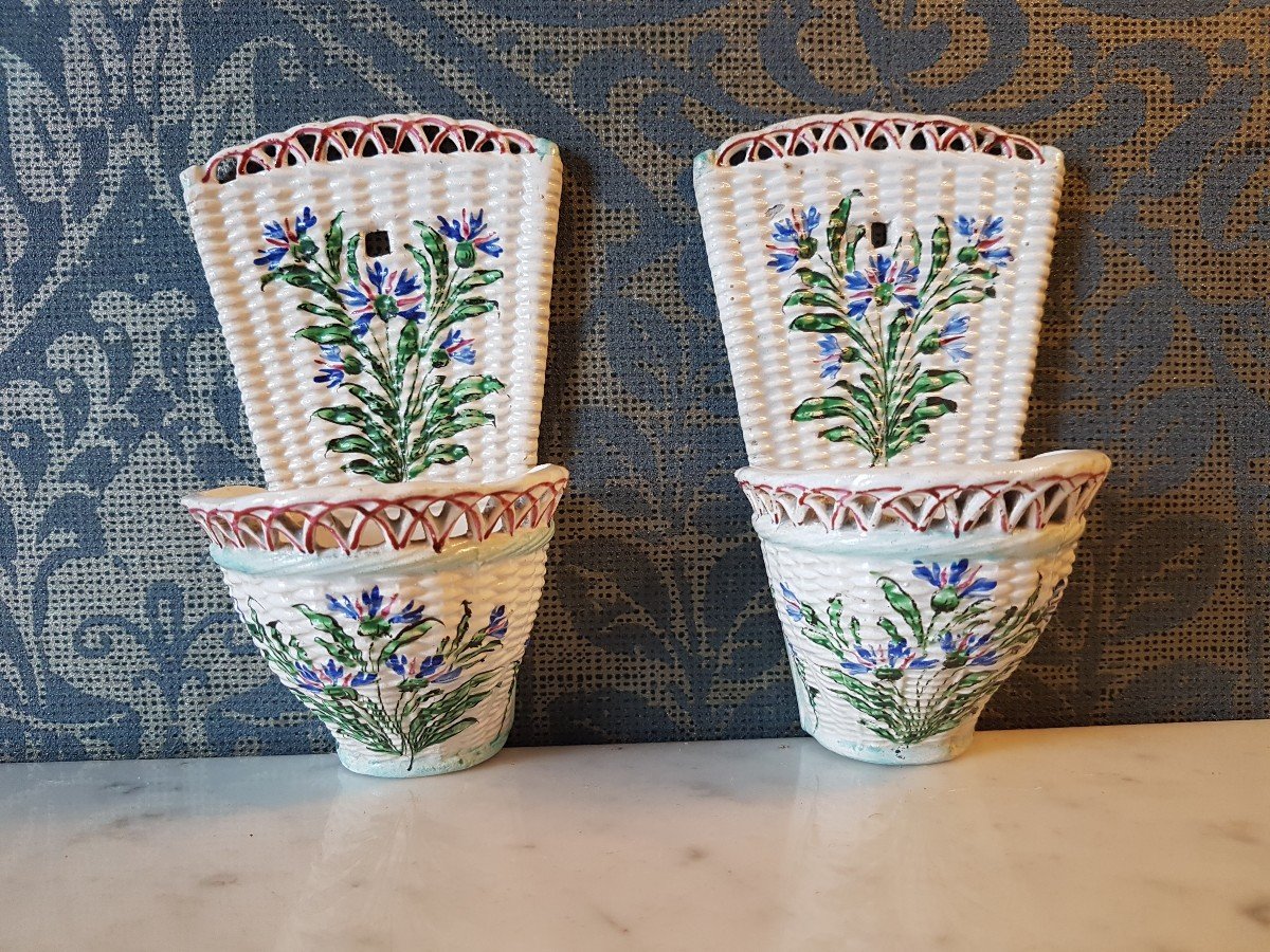 Pair Of Porcelain Baskets. Late 19th Century. 