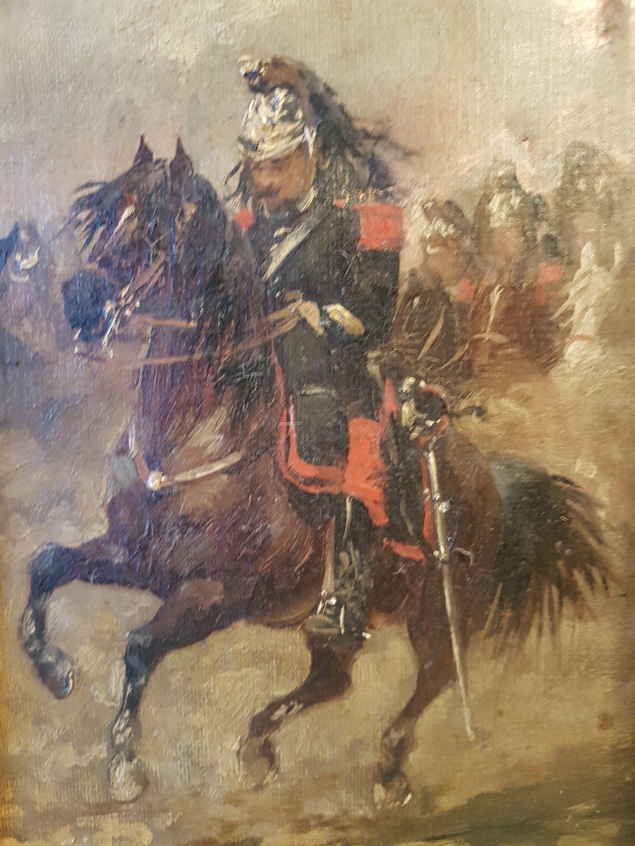 Oil Painting On Linen Representing Cavalry In Attack. Nap Lll. Signed 'j. Delauney-photo-3