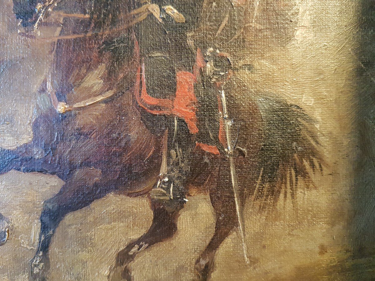 Oil Painting On Linen Representing Cavalry In Attack. Nap Lll. Signed 'j. Delauney-photo-4