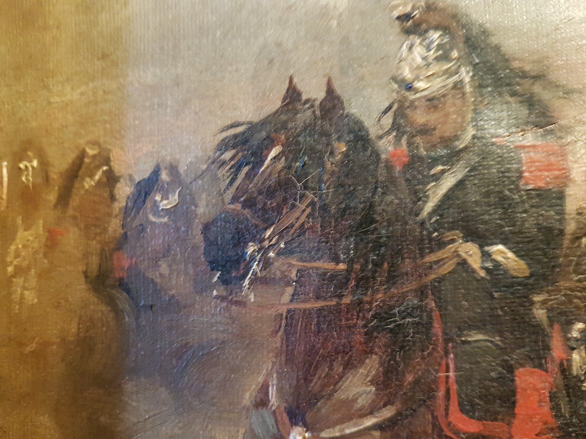 Oil Painting On Linen Representing Cavalry In Attack. Nap Lll. Signed 'j. Delauney-photo-5