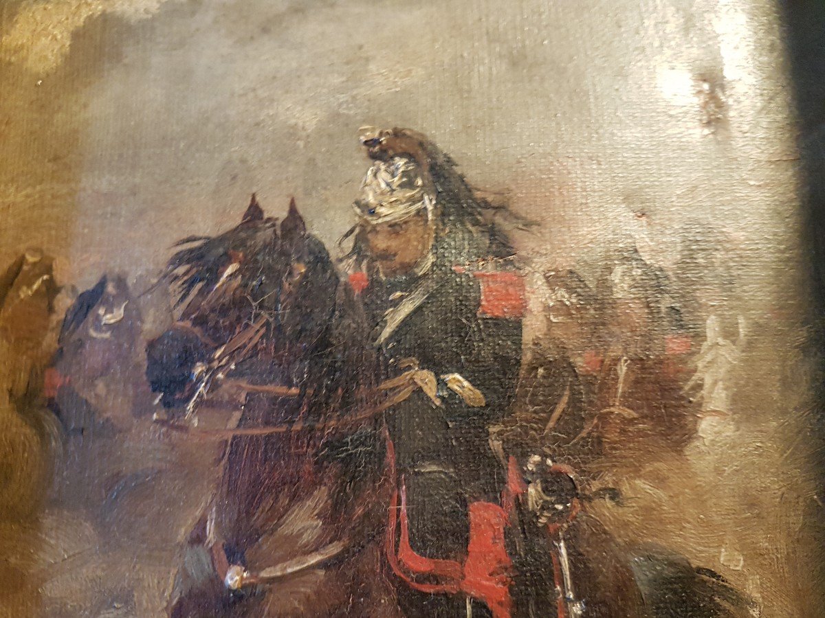 Oil Painting On Linen Representing Cavalry In Attack. Nap Lll. Signed 'j. Delauney-photo-6