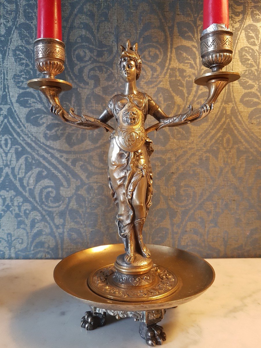 Pair Of Bronze Candelabra (two Colors). Representing Two Greek Women. Barbedienne.-photo-8