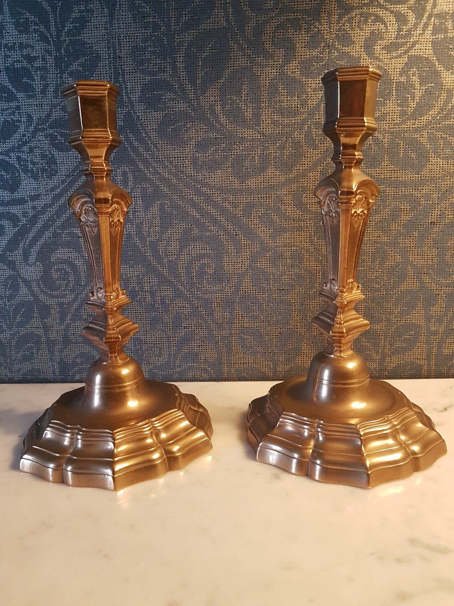 Pair Of Gilt Bronze Candlesticks. Louis Quinze Style., 19th Century. -photo-2