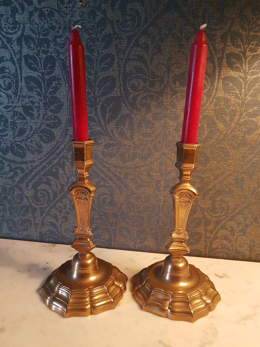 Pair Of Gilt Bronze Candlesticks. Louis Quinze Style., 19th Century. -photo-4