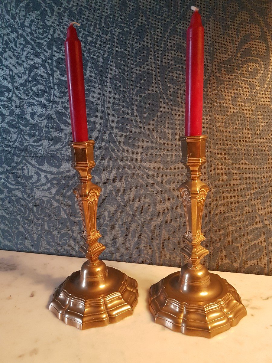 Pair Of Gilt Bronze Candlesticks. Louis Quinze Style., 19th Century. -photo-5