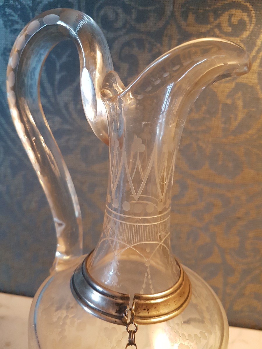 Glass Carafe Engraved With Silver Mount. Napoleon III. -photo-5