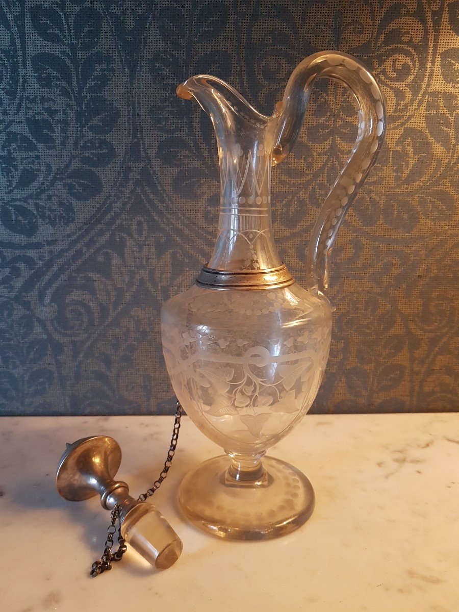 Glass Carafe Engraved With Silver Mount. Napoleon III. -photo-6