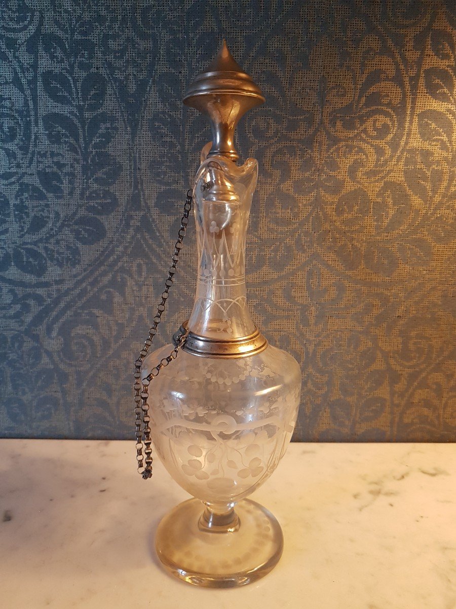 Glass Carafe Engraved With Silver Mount. Napoleon III. -photo-8