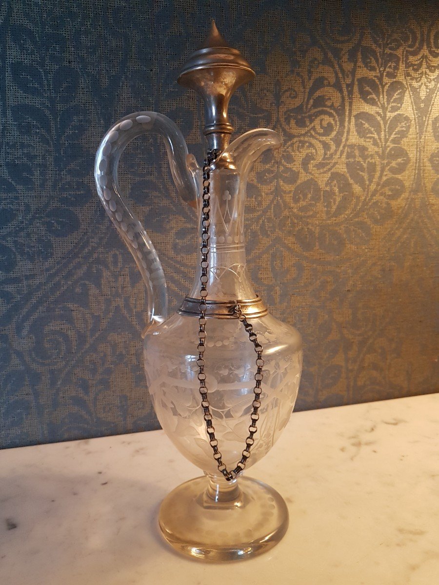 Glass Carafe Engraved With Silver Mount. Napoleon III. 