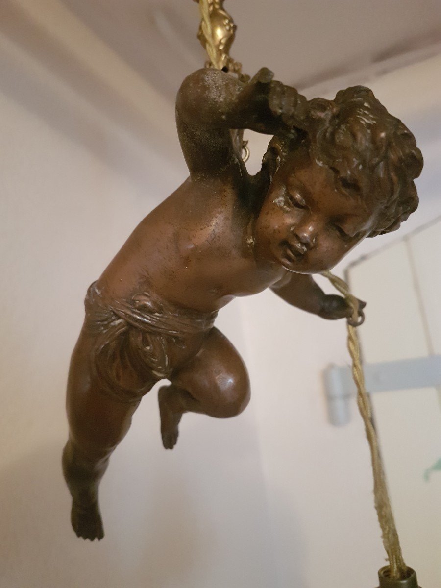 Lamp With Putti In Regule. End Of 19th Century. -photo-3