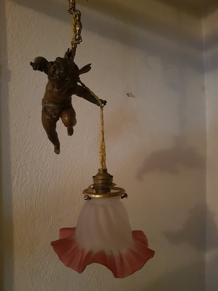 Lamp With Putti In Regule. End Of 19th Century. -photo-4