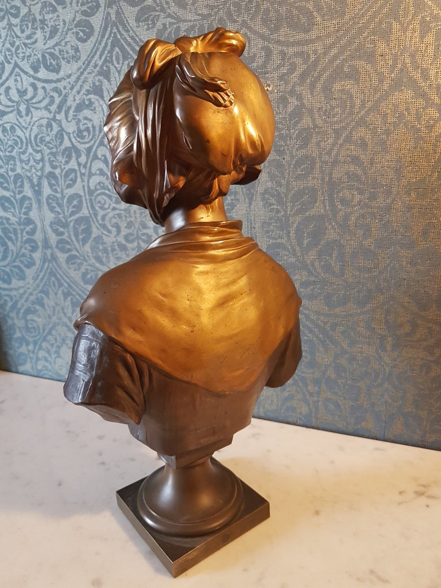 Buste En Bronze Deux Couleurs.  Signe  E. Laurent. Fondeur: Susse Freres Paris. -photo-2