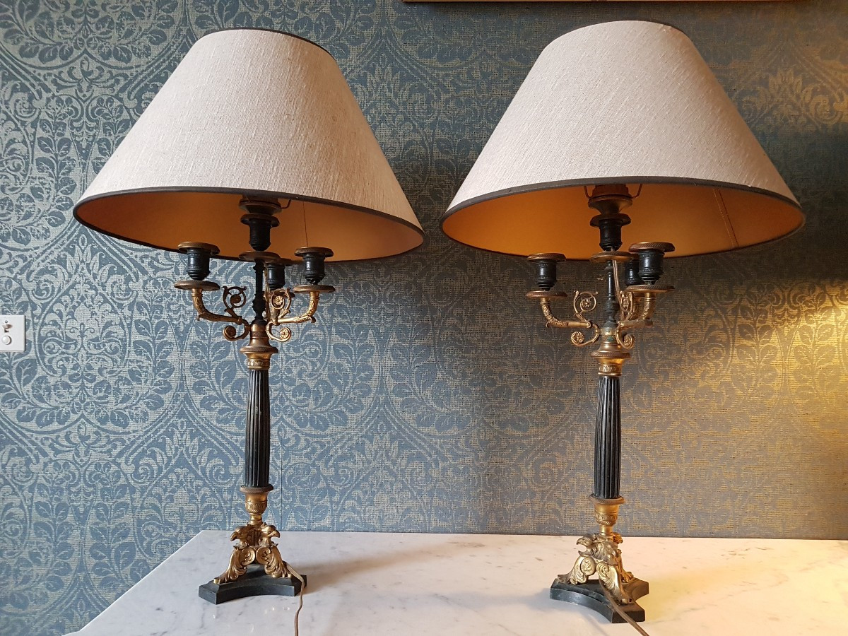 Pair Of Charles X Bronze Electrifice Candelabras. 