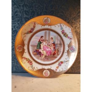 Golden Porcelain Platter. Representing A Classic Scene. Germany 19th.
