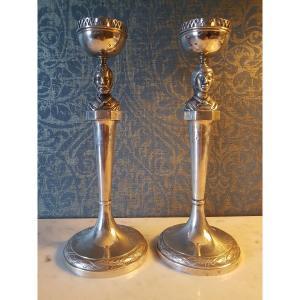 Pair Of Silver Candlesticks. Angelo Giannotti 1820.