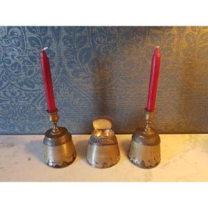 Set Of Two Candlesticks And Inkwell. Made From Horse Hooves.