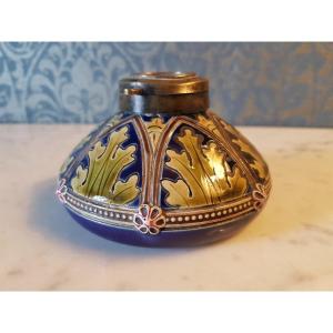 Faience Inkwell, Sarrequemines. Art Nouveau. 